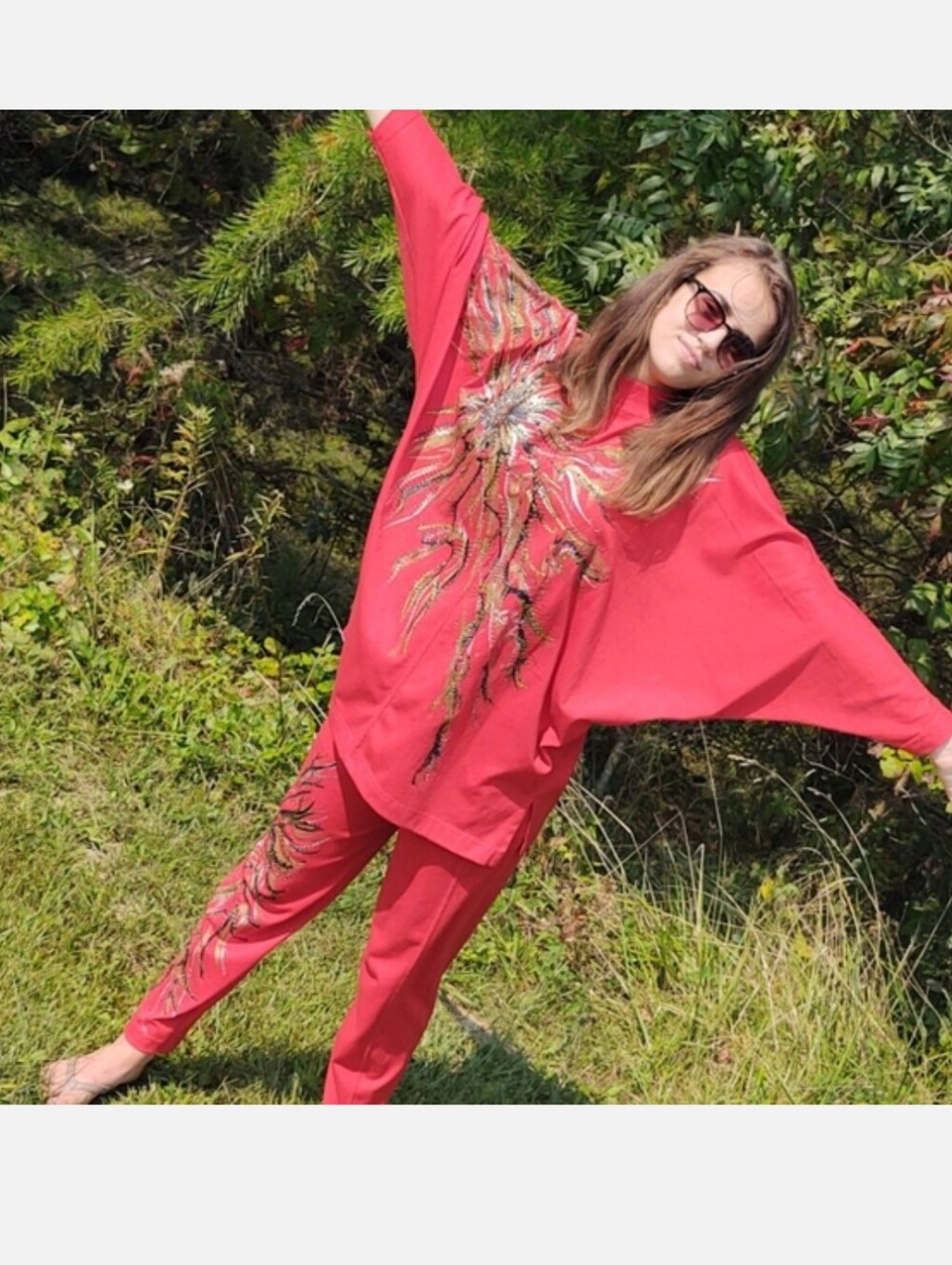 Vintage Hand Painted Athleisure Pantsuit 80s/90s Red One Size